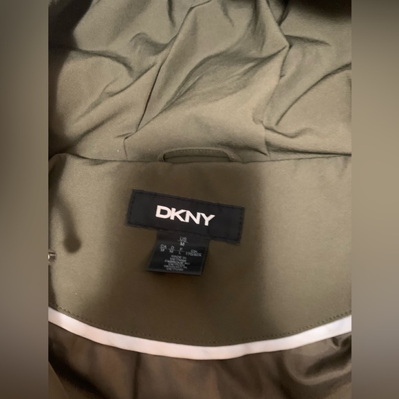 Army Green Dkny Knee Length Winter Coat - Picture 3 of 4